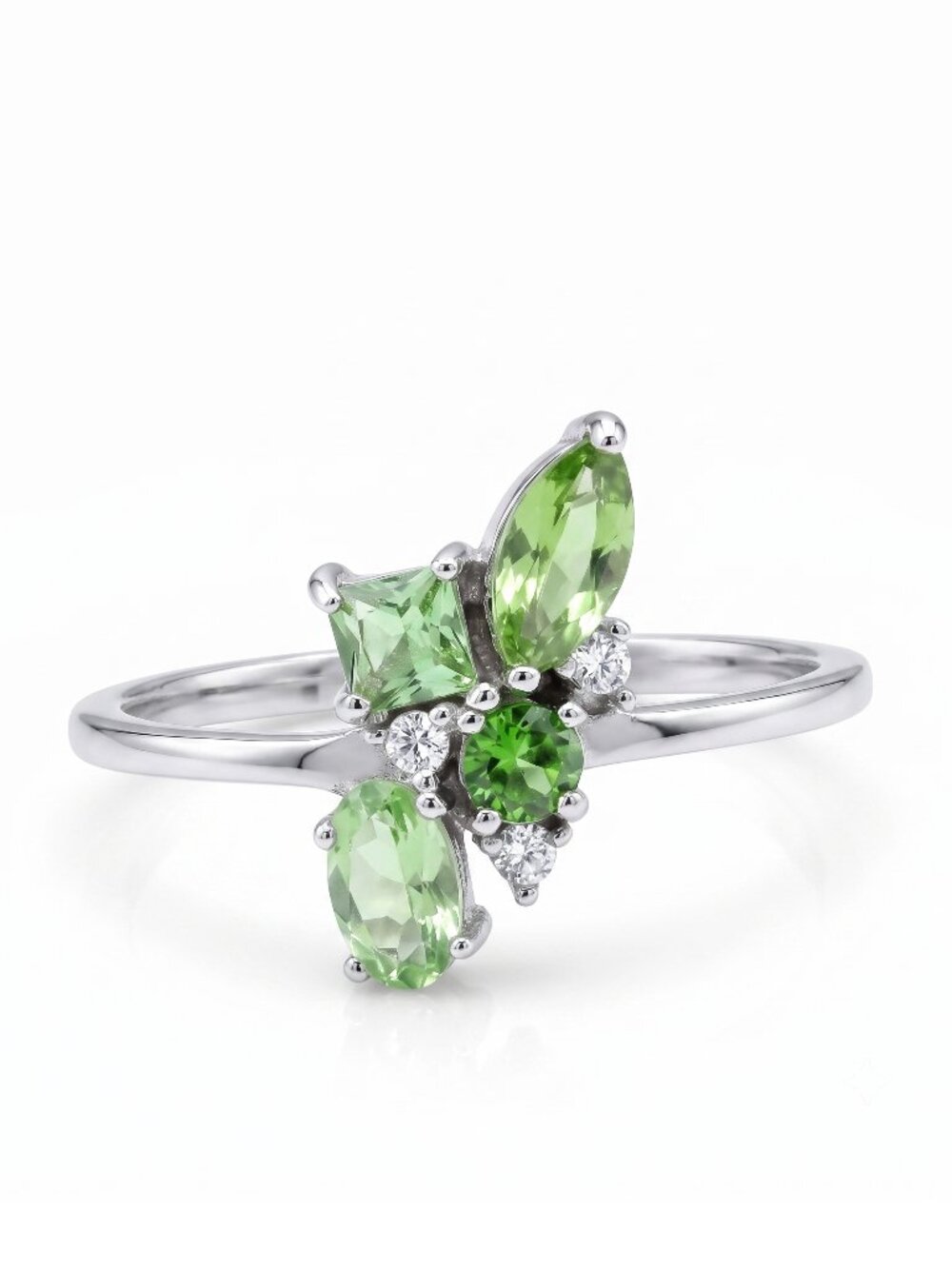Peridot Green Swarovski cluster ring, 925 Sterling Silver Charmed Aroma
